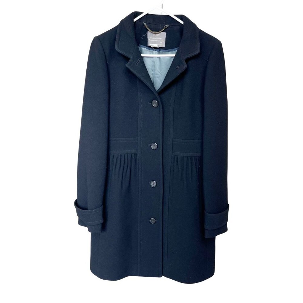 J. Crew Double Cloth Peacoat Black Winter Lady Day Coat - Womens Size 12
